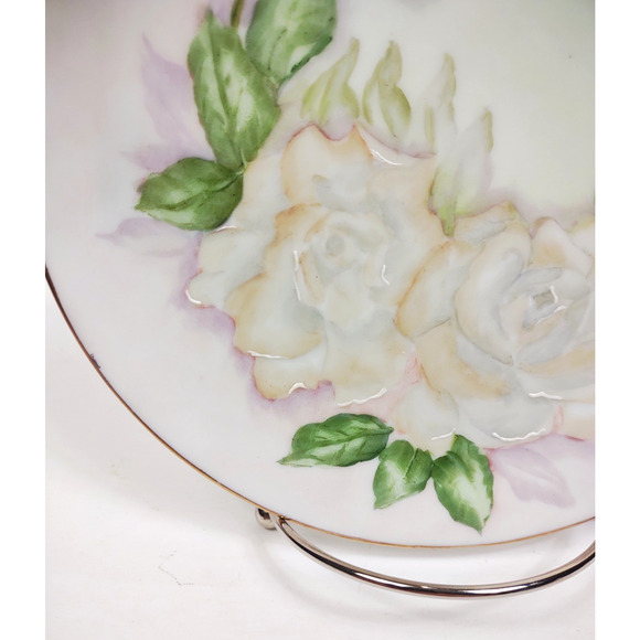 Antique Rose Floral Decorative Hand Painted Plate Gold Trim Unmarked 7.5" - Picture 6 of 7